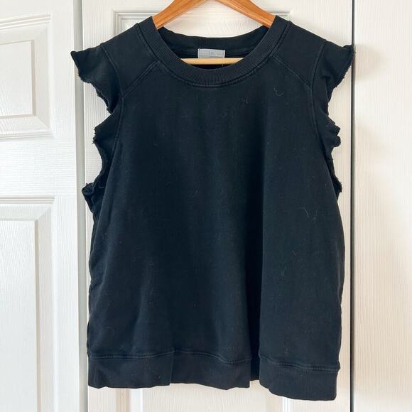 T.la Anthropologie Black Ruffle Sleeve Sweatshirt Top Women’s Size Large EUC - Picture 2 of 7